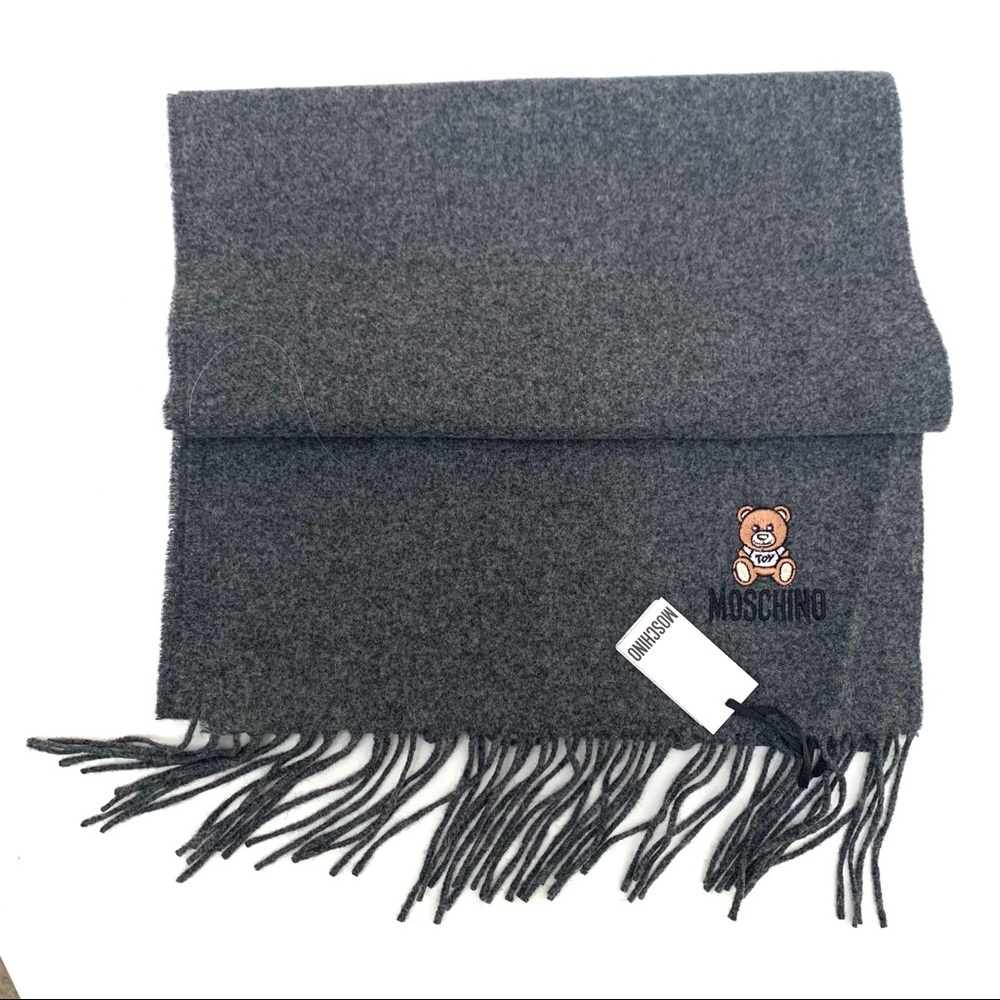 Moschino Teddy Bear Logo Merino Wool Scarf